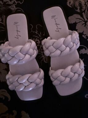 Wonderly Braided Double-Strap Cream Slide Mules